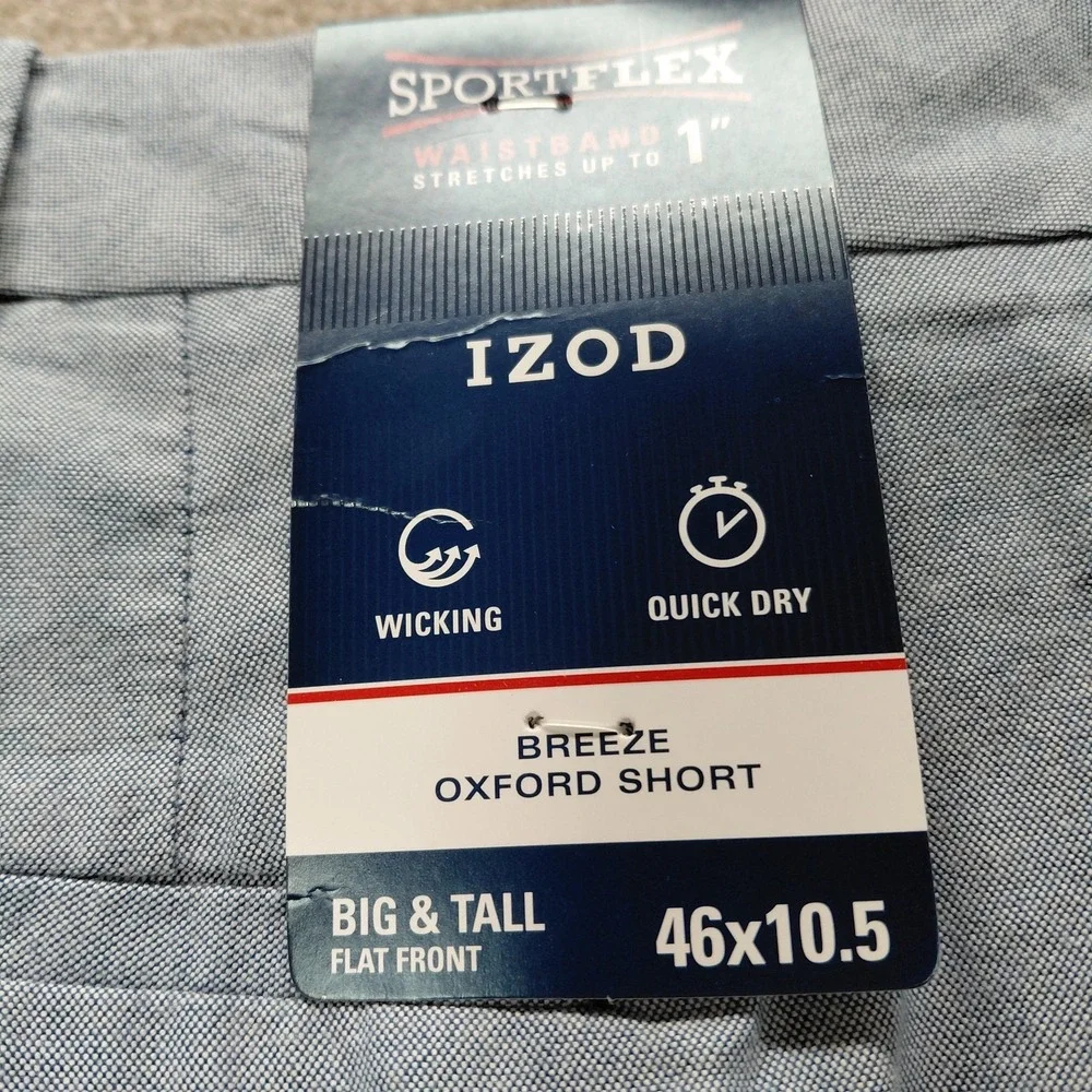 IZOD SportFlex Stretch Chino Oxford Shorts Mens 46 Breeze Blue 10.5